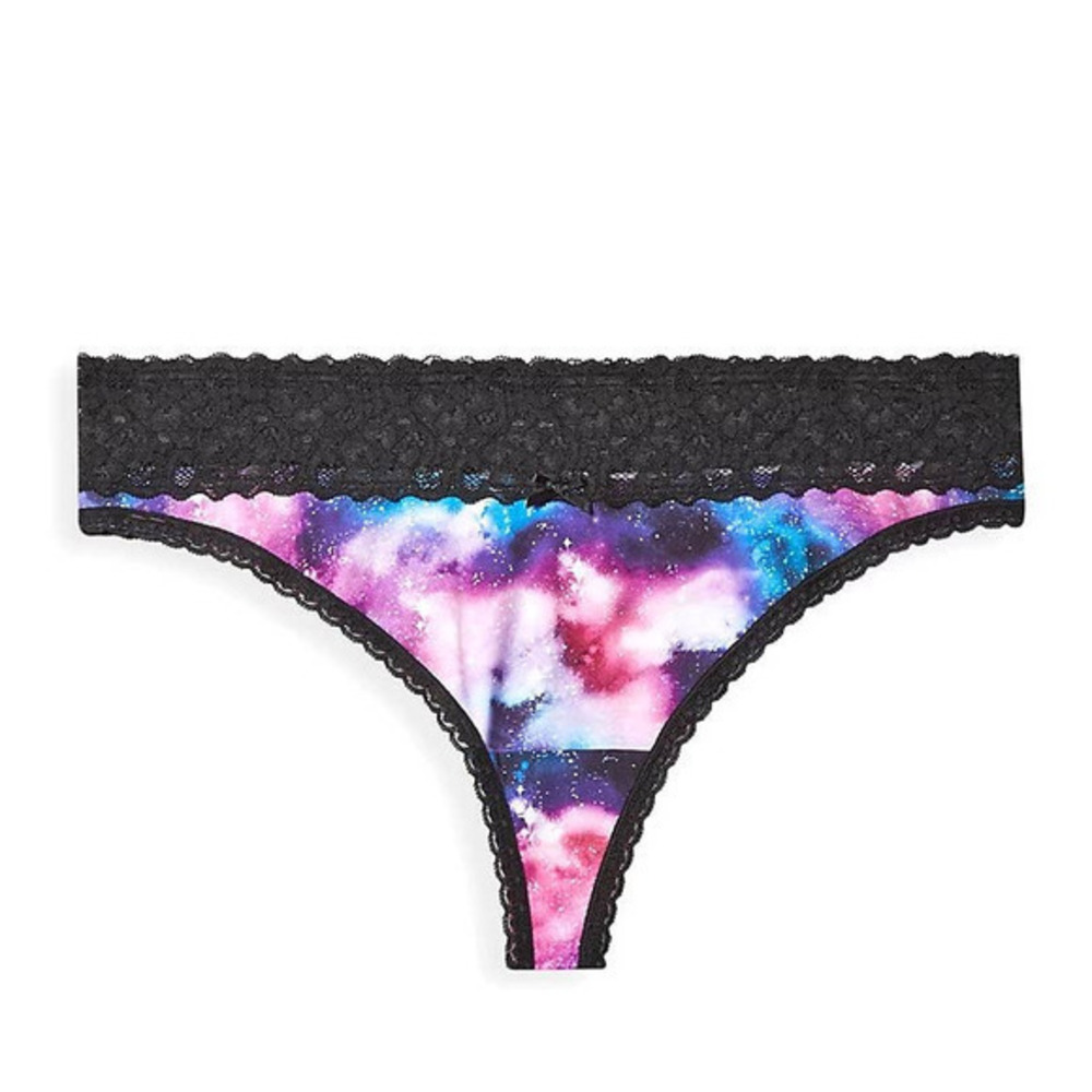 New Sexy Torrid 5X 28 Space Galaxy Stars Mid Rise Lace Trim Thong Panty Panties